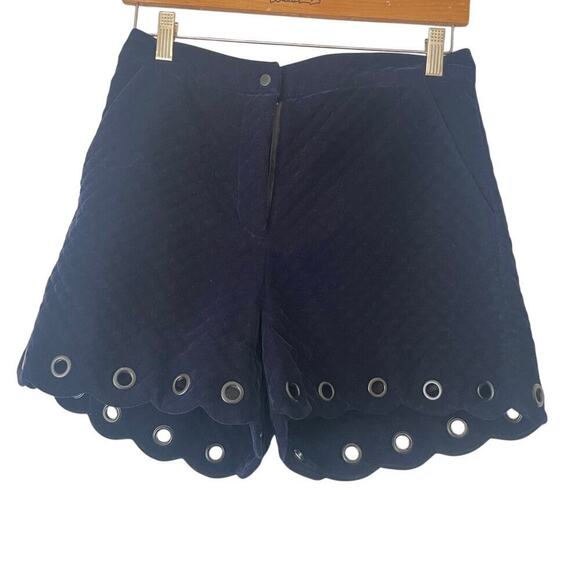 Maje Navy Pano Velvet Scalloped Grommets Quilted Mini Shorts • Size 38/M ⬇️ - Picture 2 of 5